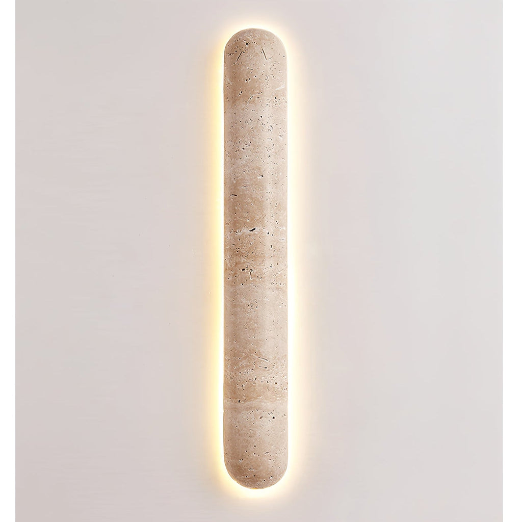 Backlit travertine wall light, slim stone bar with a warm halo (11)