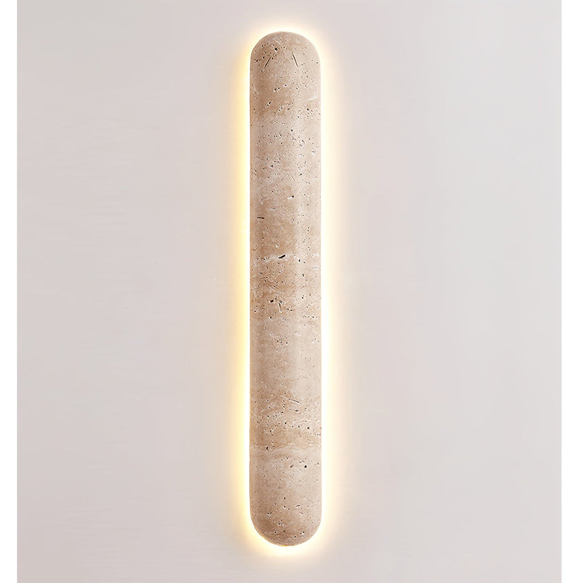 Backlit travertine wall light, slim stone bar with a warm halo (11)