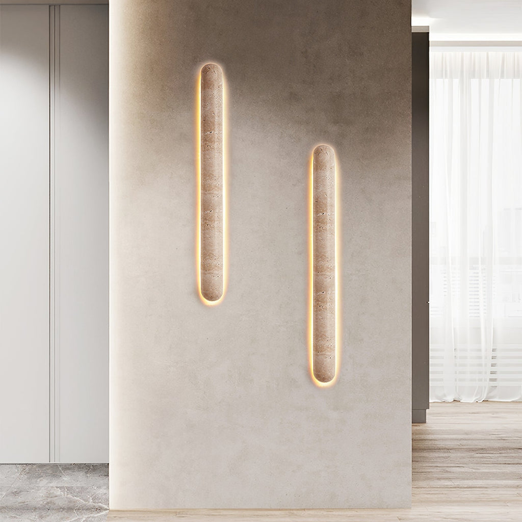 Backlit travertine wall light, slim stone bar with a warm halo (13)