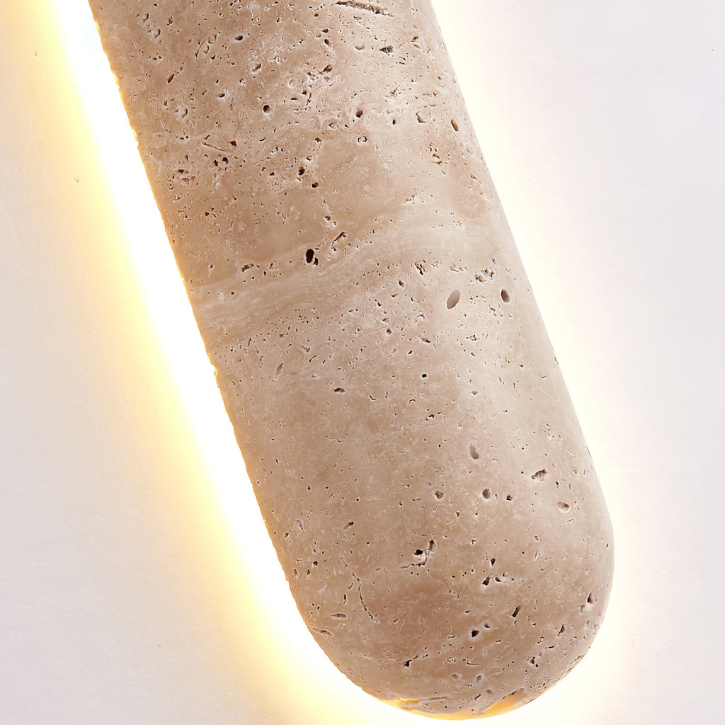 Backlit travertine wall light, slim stone bar with a warm halo (15)