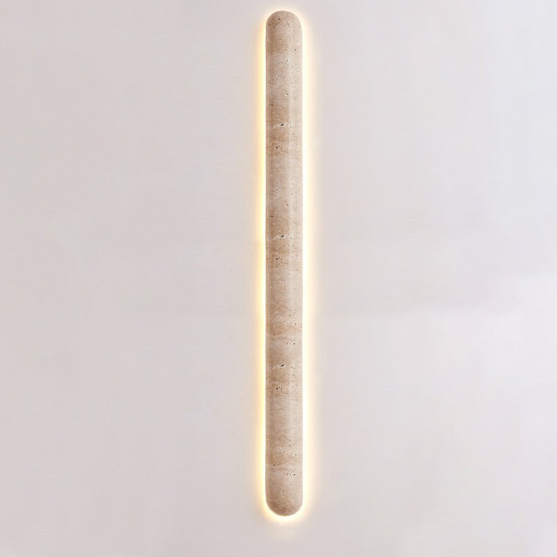 Backlit travertine wall light, slim stone bar with a warm halo (17)