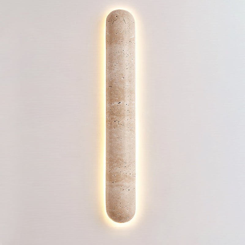 Backlit travertine wall light, slim stone bar with a warm halo (18)