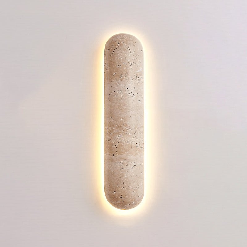 Backlit travertine wall light, slim stone bar with a warm halo (19)