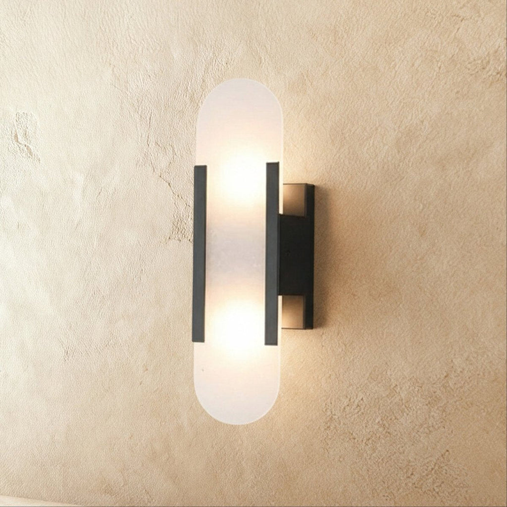 Sculpted Alabaster Wall Light - Gold or Black Metal Frame