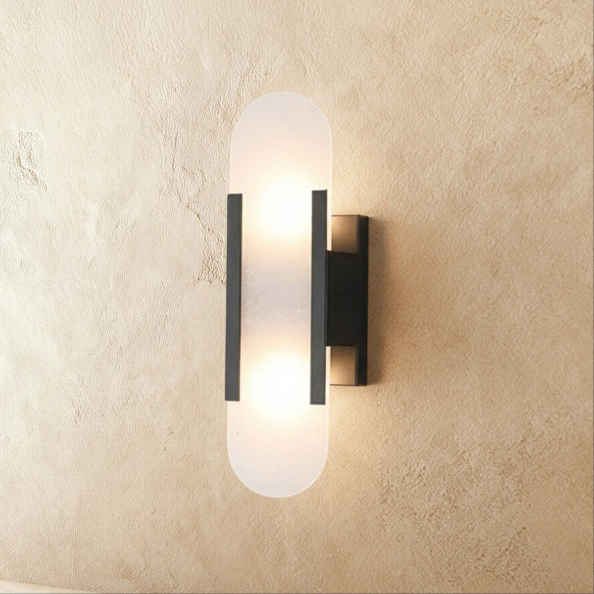 Sculpted Alabaster Wall Light - Gold or Black Metal Frame