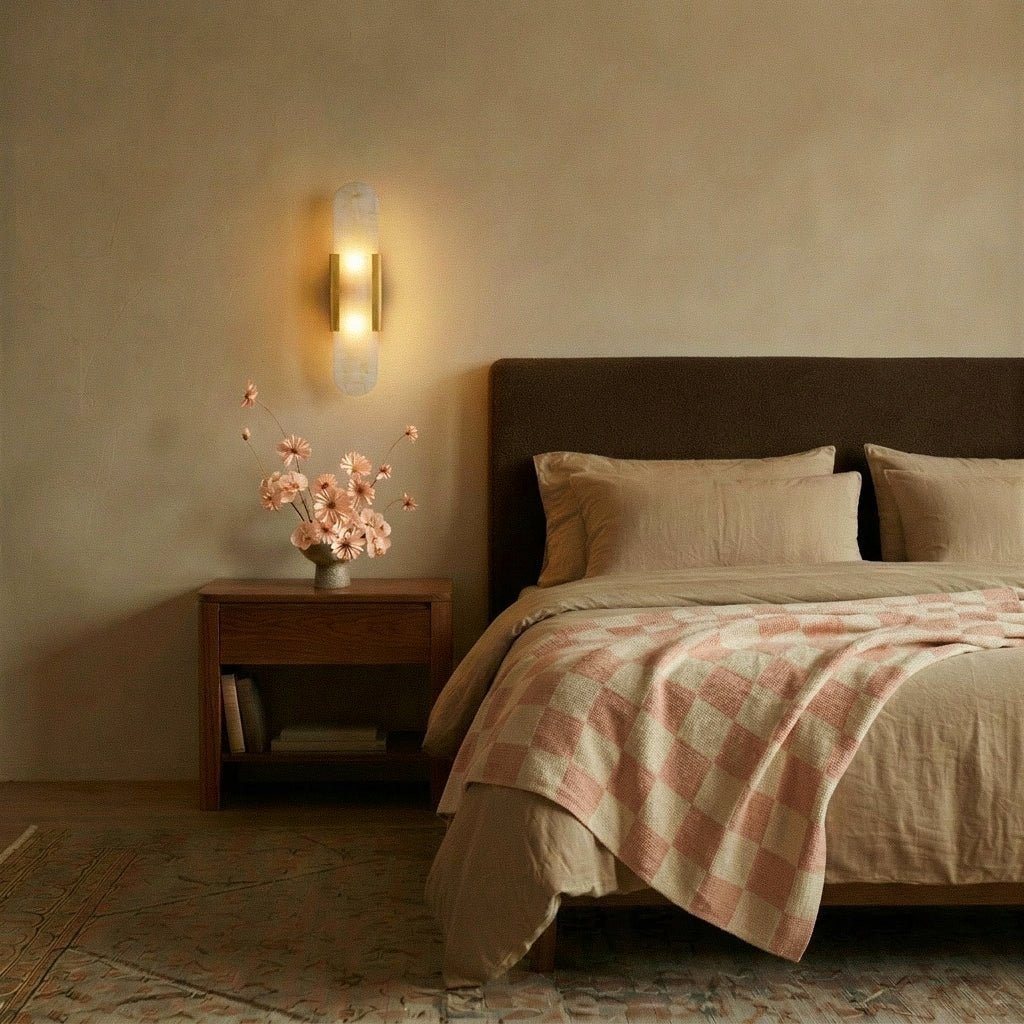 Sculpted Alabaster Wall Light - Gold or Black Metal Frame