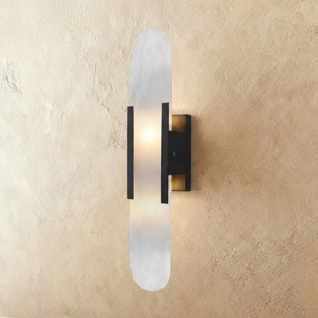 Sculpted Alabaster Wall Light - Gold or Black Metal Frame
