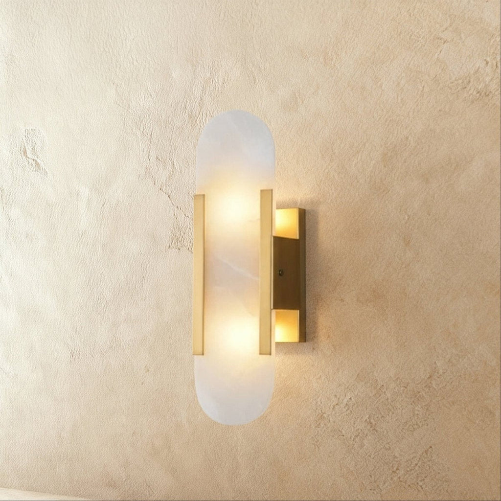 Sculpted Alabaster Wall Light - Gold or Black Metal Frame