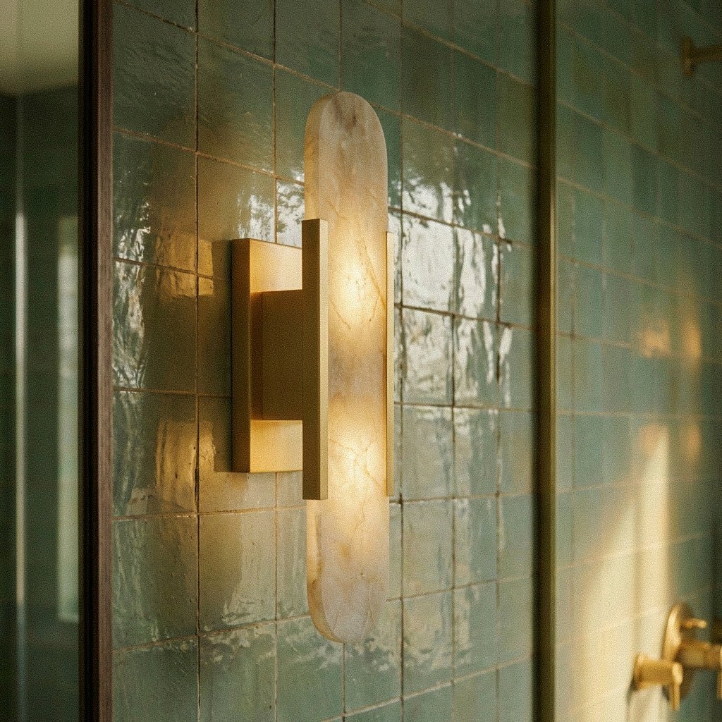 Sculpted Alabaster Wall Light - Gold or Black Metal Frame