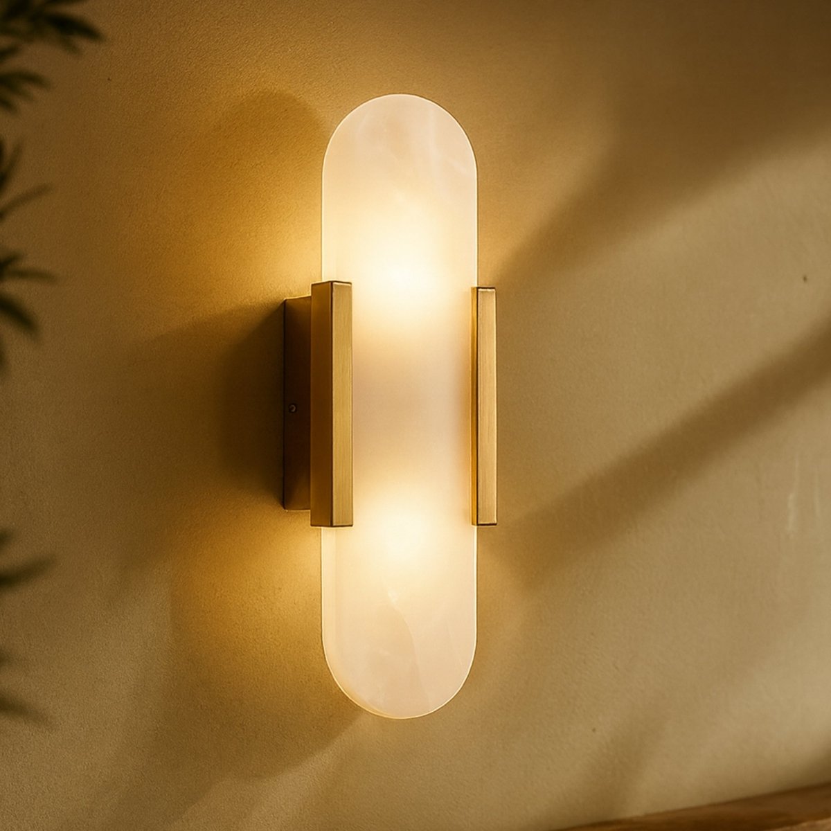 Sculpted Alabaster Wall Light - Gold or Black Metal Frame
