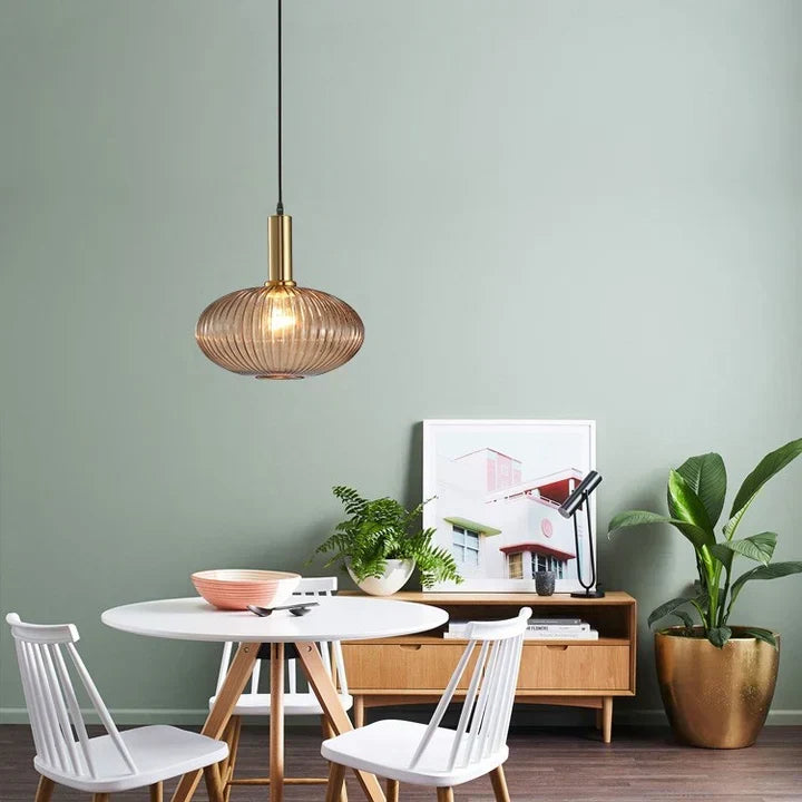 Coloured Blown Glass Pendant Light – Retro Wrought Iron Frame – view 41