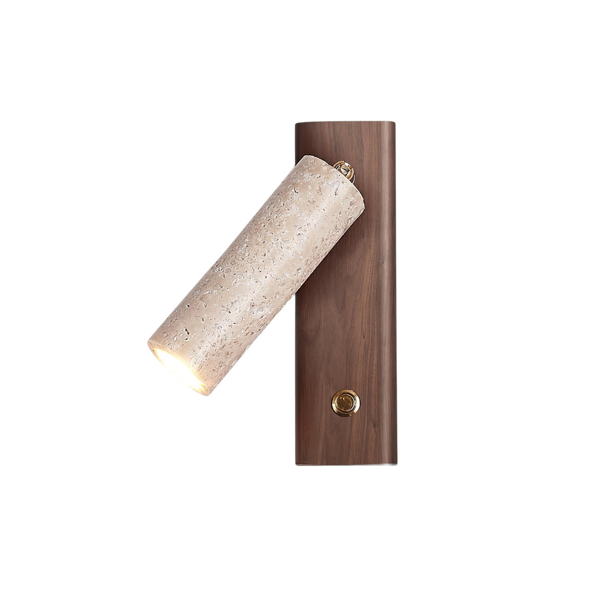 Lumiris cylindrical wall light in yellow travertine and walnut, adjustable LED lighting.