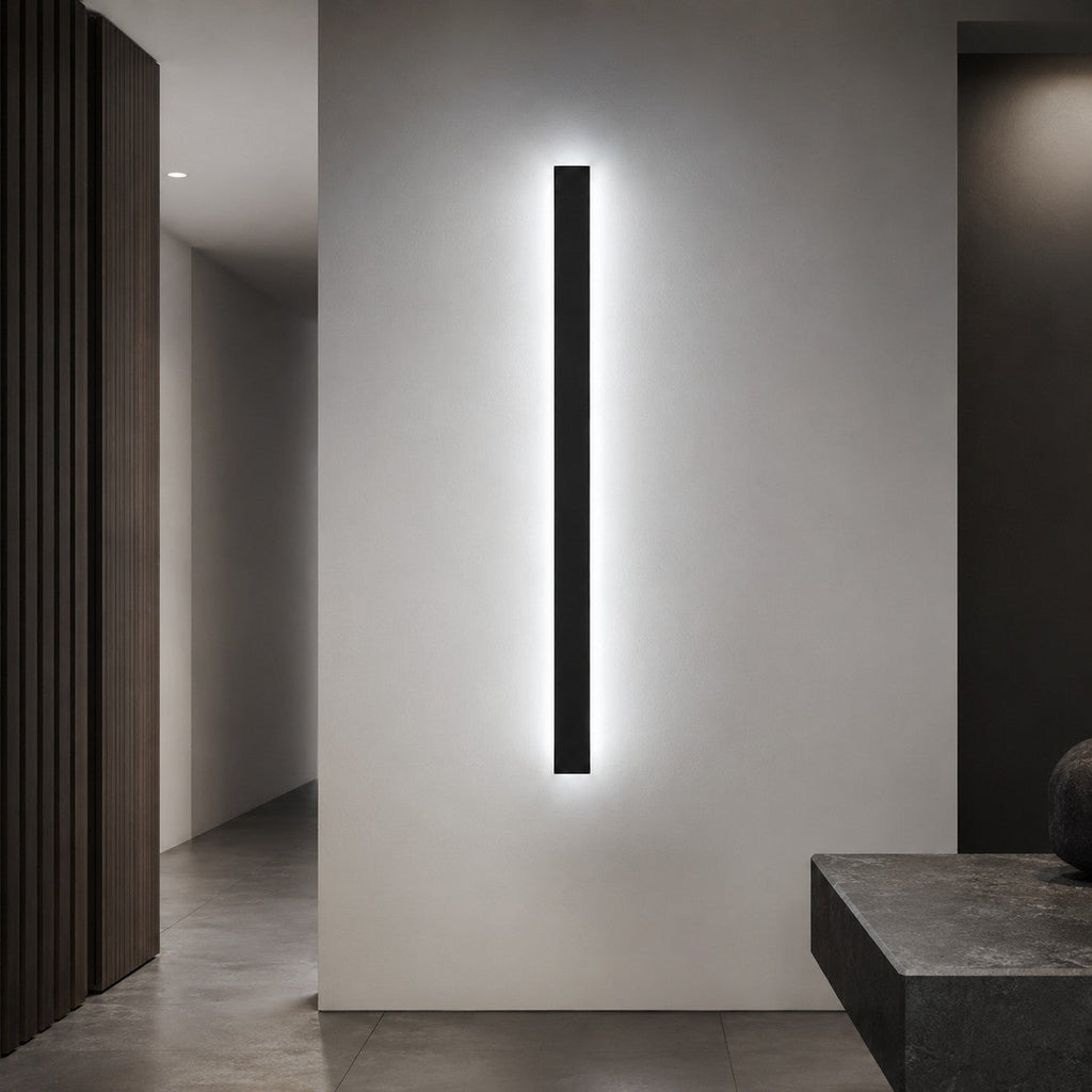 Lumiris LED outdoor wall light, black metal and acrylic bar design, modern facade lighting