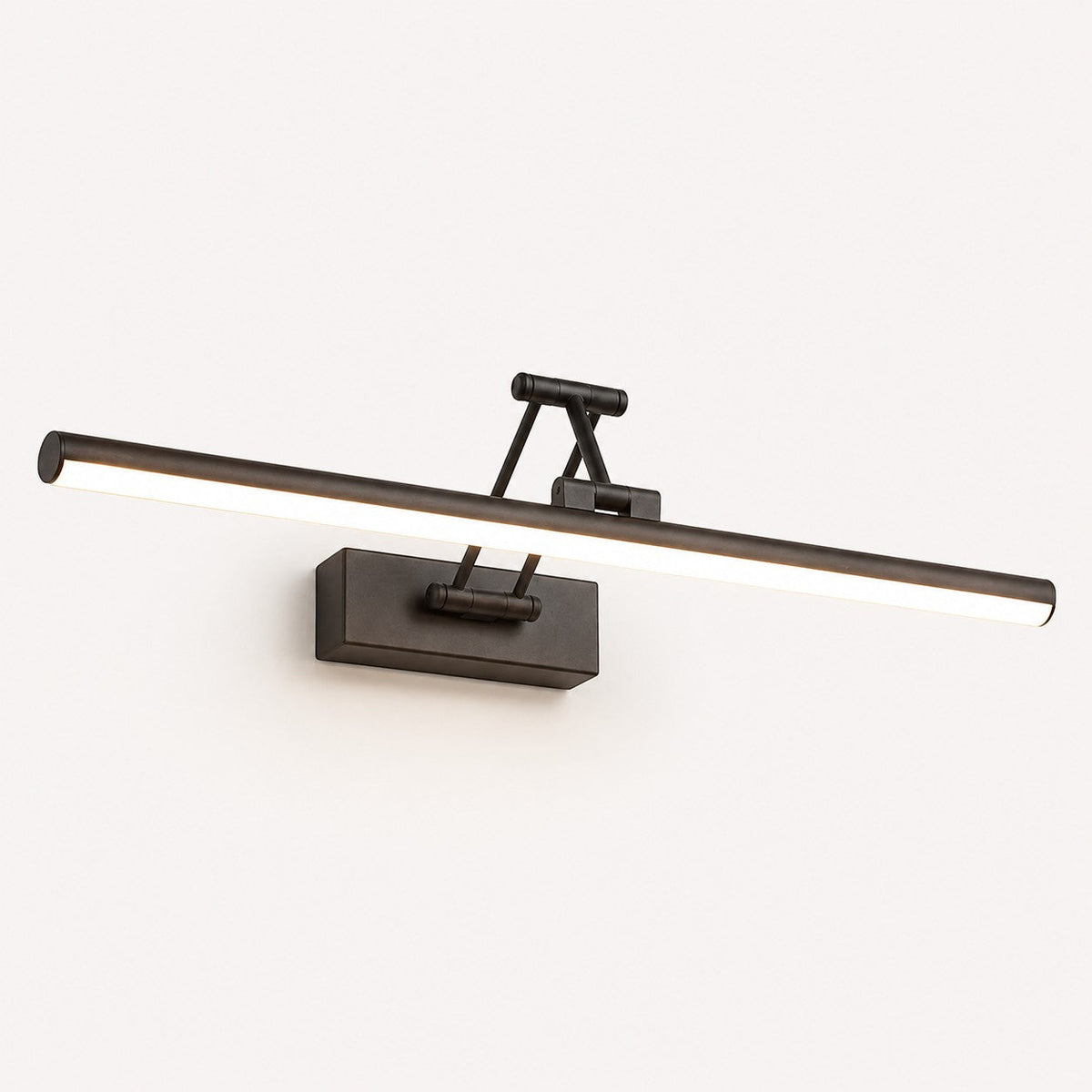 Lumiris adjustable linear wall light in black metal with cool white LED lighting, modern style.