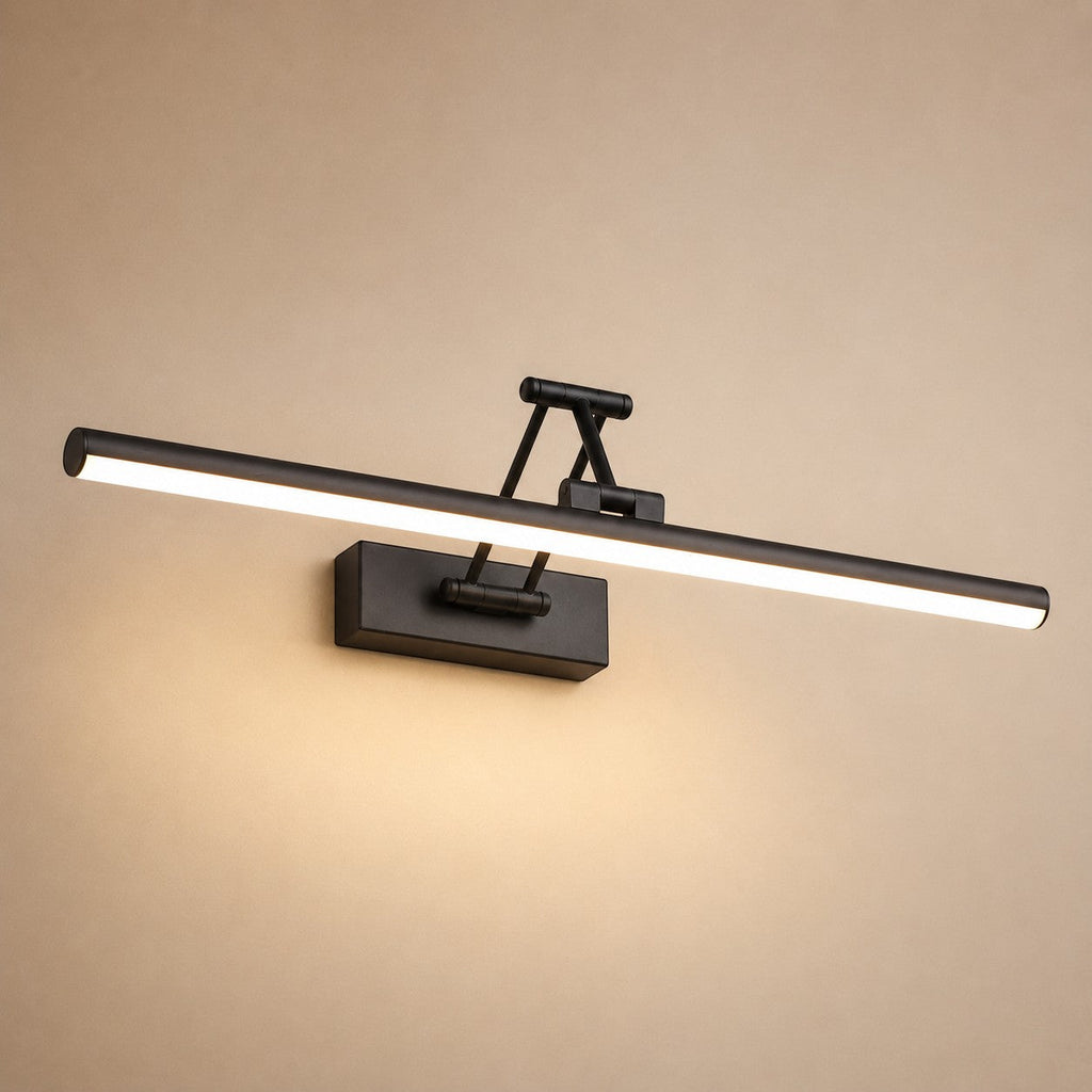 Lumiris adjustable linear wall light in black metal with cool white LED lighting.