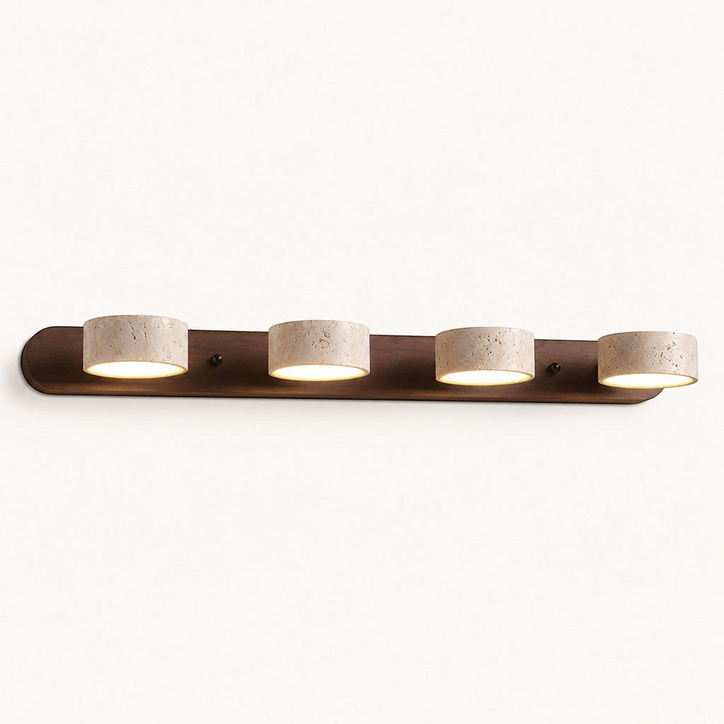 Lumiris wall light in beige travertine and dark wood, minimalist design, 4 lights