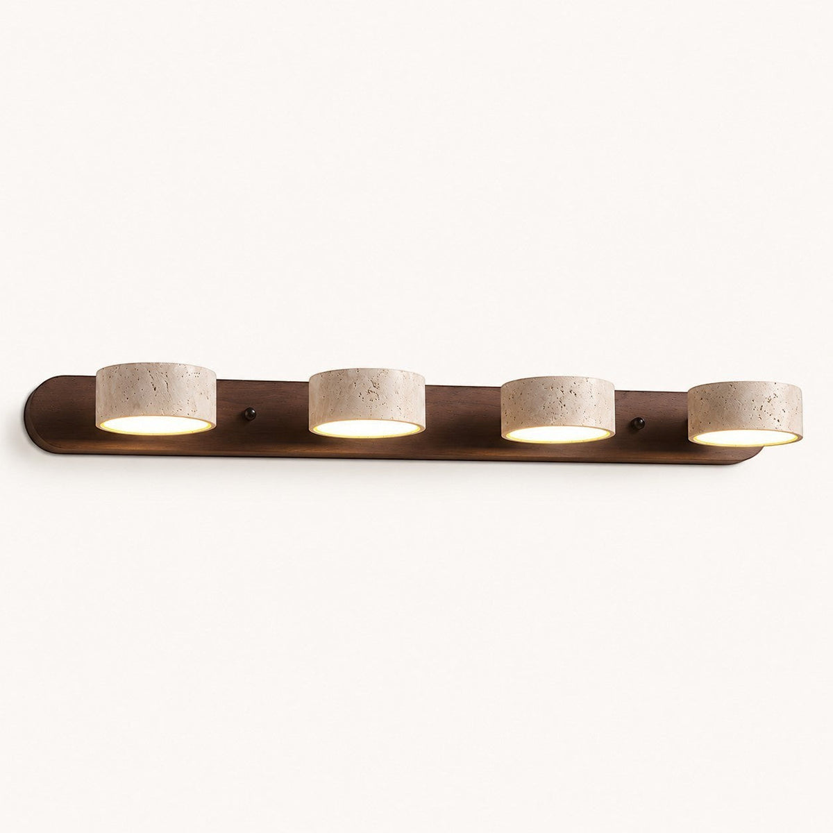 Lumiris wall light in beige travertine and dark wood, minimalist design, 4 lights