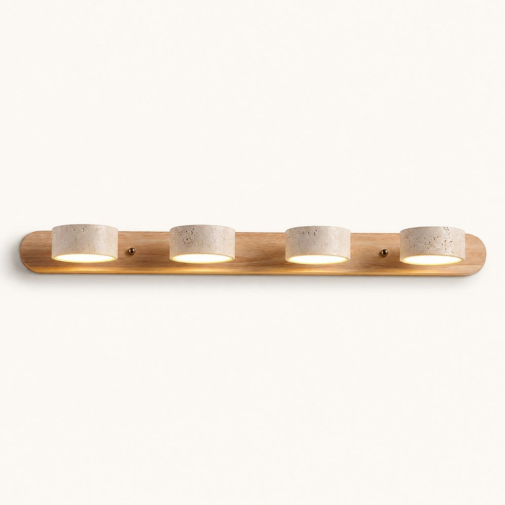 Lumiris wall light in beige travertine and pale wood, minimalist design, 4 lights