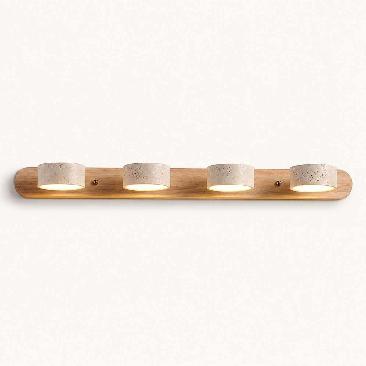 Lumiris wall light in beige travertine and pale wood, minimalist design, 4 lights