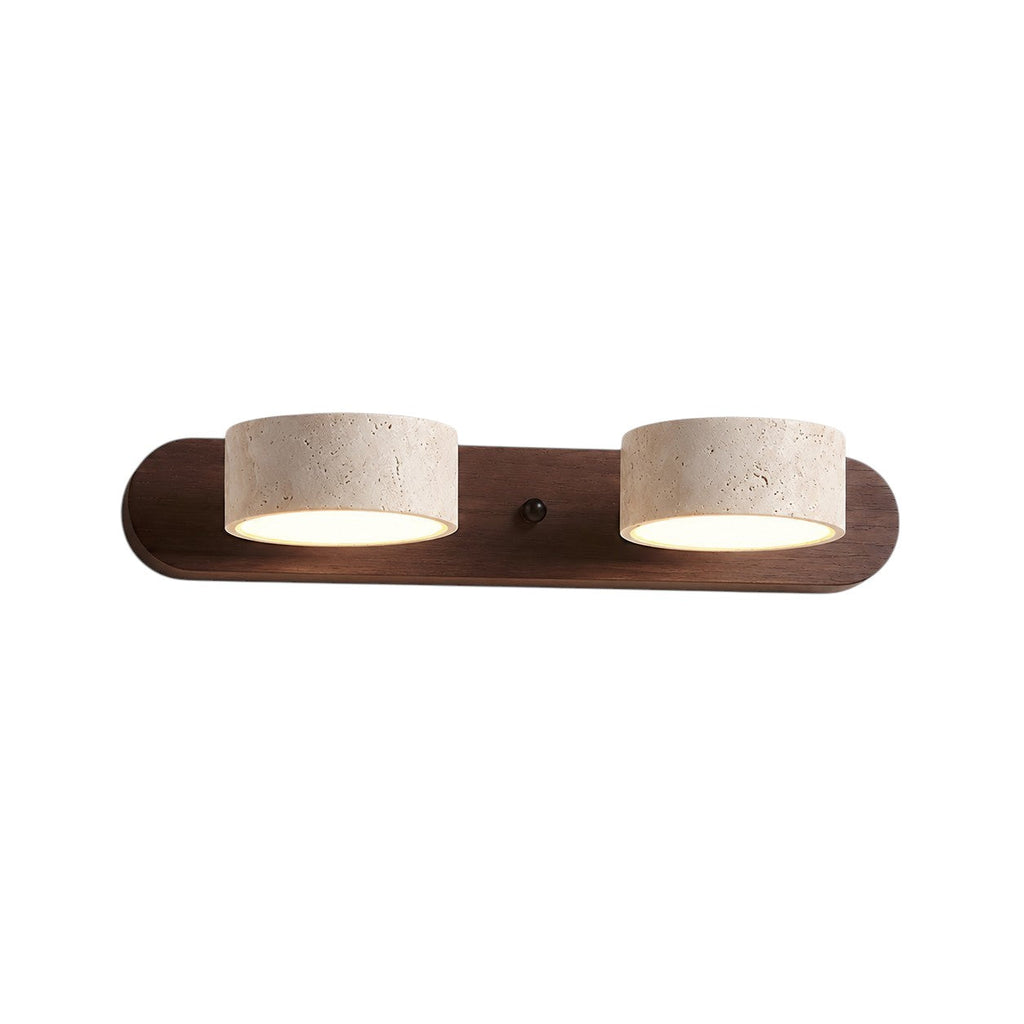Lumiris travertine and wood wall light, minimalist design, indoor lighting, 2 luminous cylinders.