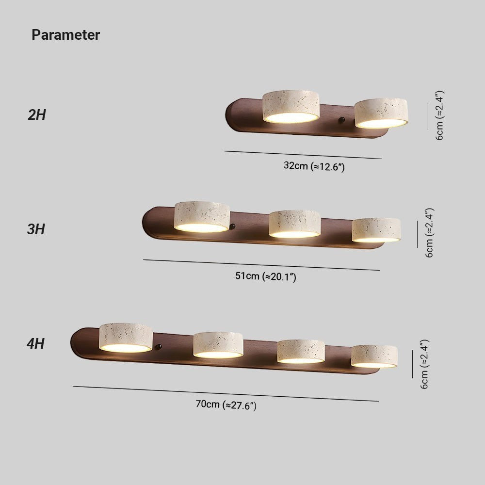 Lumiris travertine and wood wall light, minimalist design, 2, 3 or 4 lights, indoor lighting.
