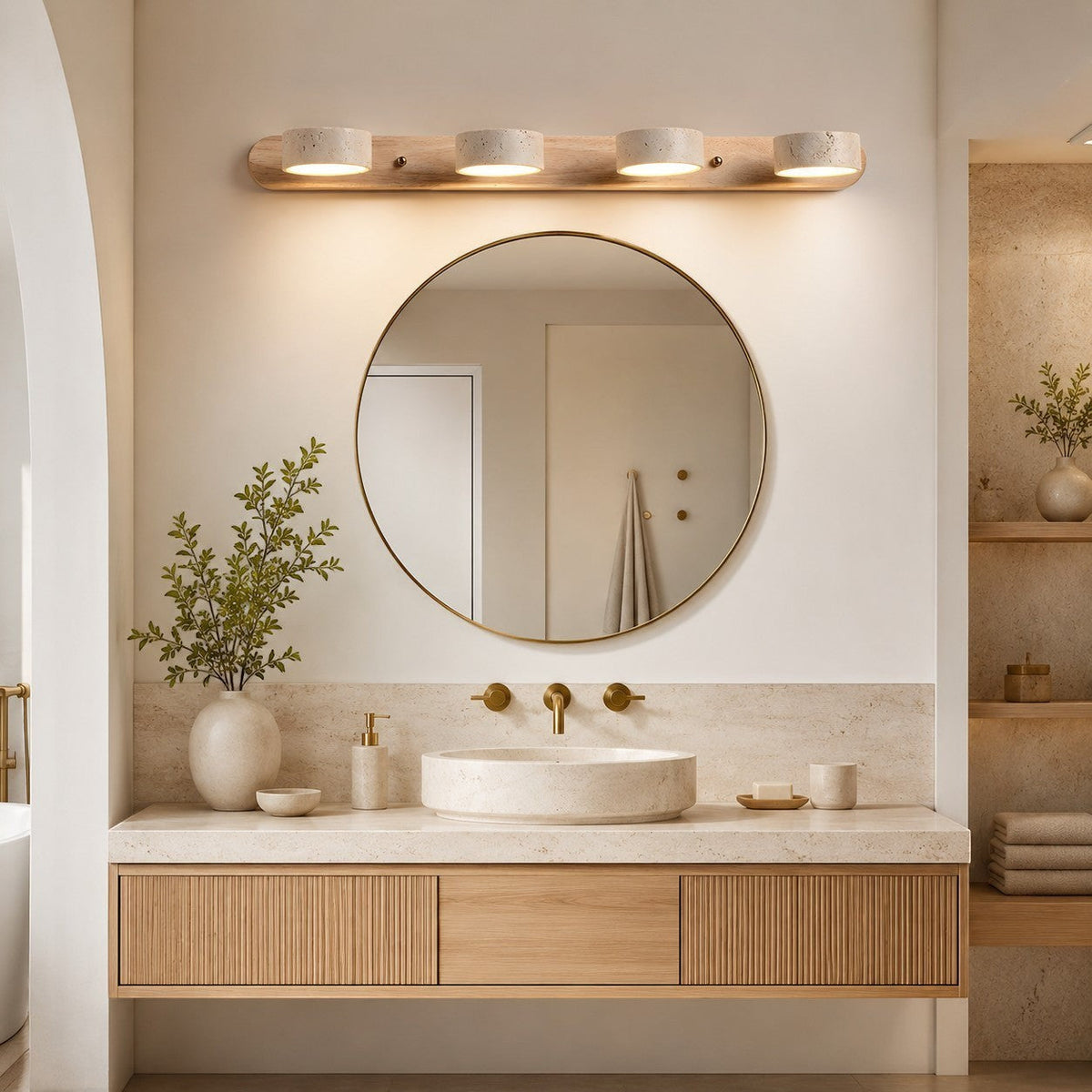 Lumiris travertine wall light with 4 lights, minimalist design, indoor lighting.