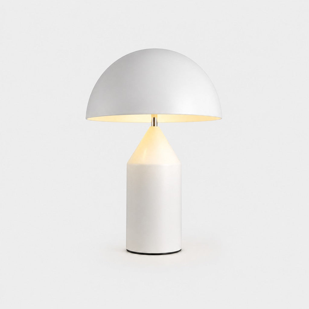 Lumiris mushroom table lamp in white metal, modern design for a home office or bedroom.