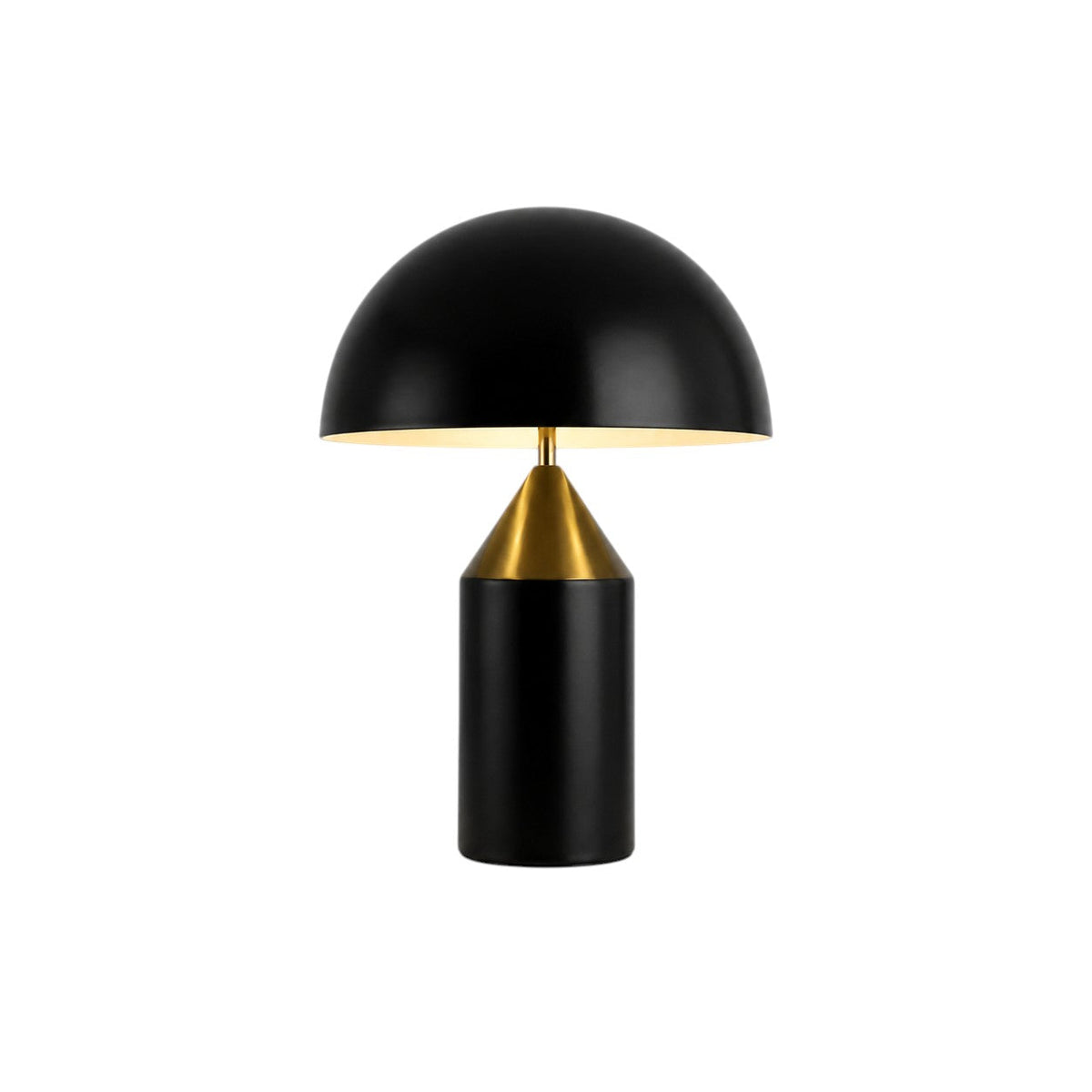 Lumiris mushroom table lamp in black and gold metal, modern design for a home office or bedroom.