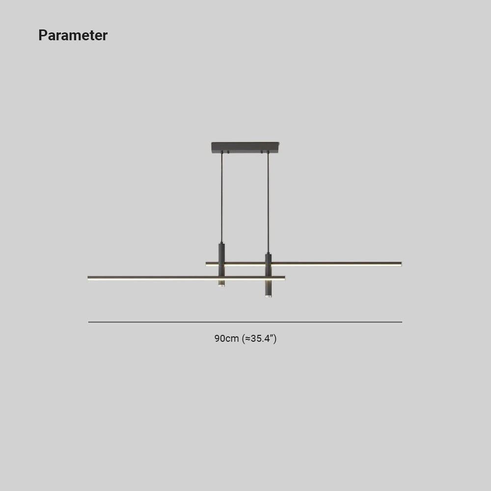 Lumiris linear black metal pendant light with targeted LED lighting for a kitchen and living room.
