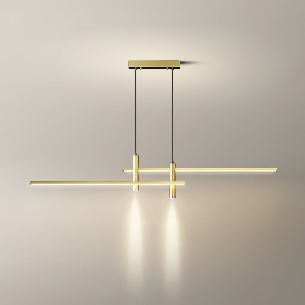 Lumiris linear gold metal pendant light, targeted lighting for a kitchen and living room.