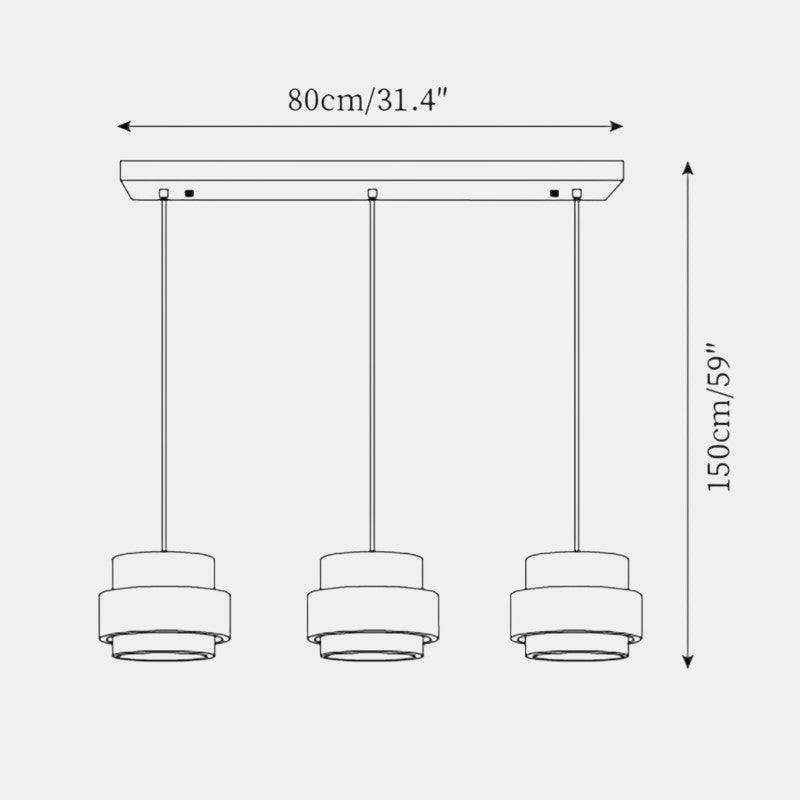 Lumiris Travertine Cylinder Pendant Light, natural design in pale travertine and dark wood, three stacked pendants.