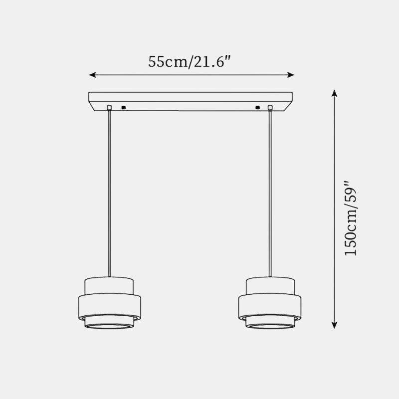 Lumiris cylindrical pendant light in pale travertine and dark wood, natural design, 55cm (21.5") wide, 150cm (59") drop.