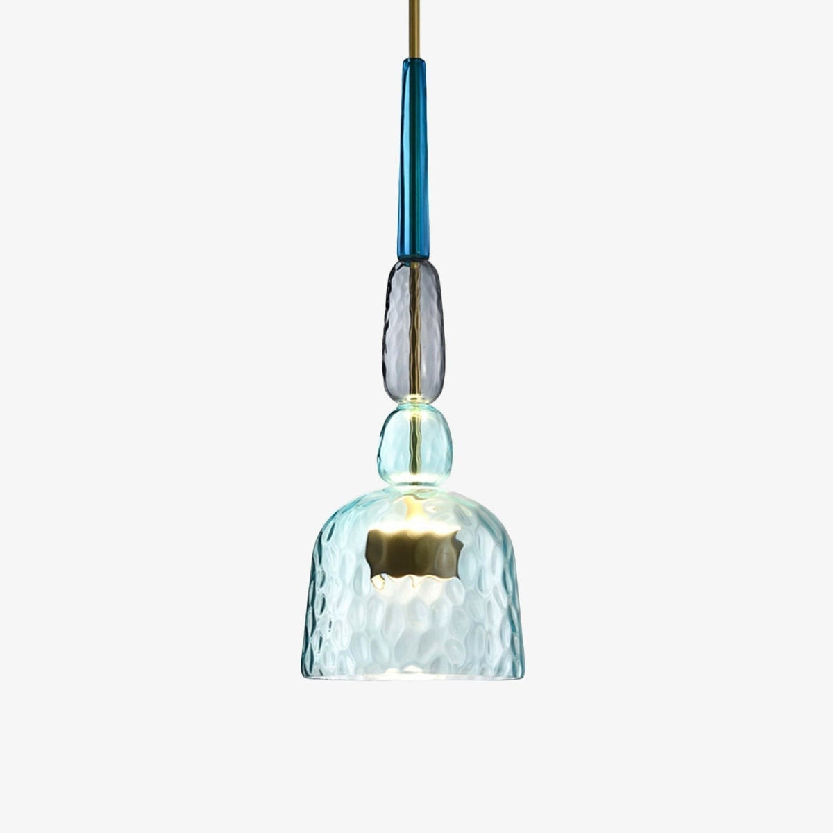 Lumiris textured blue glass LED pendant light, modern design, ideal for a dining room.