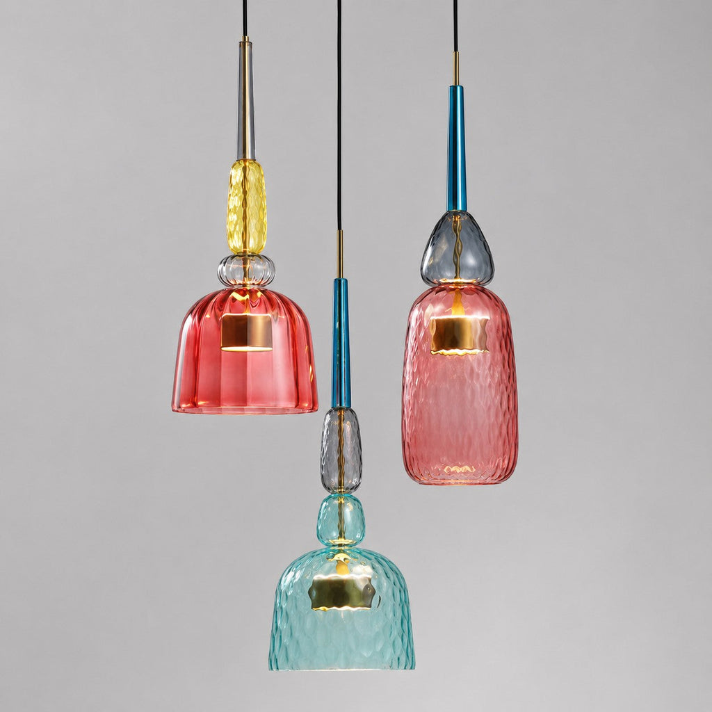 Lumiris: designer coloured glass pendant light, modern, ideal for a dining room, living room or bedroom.