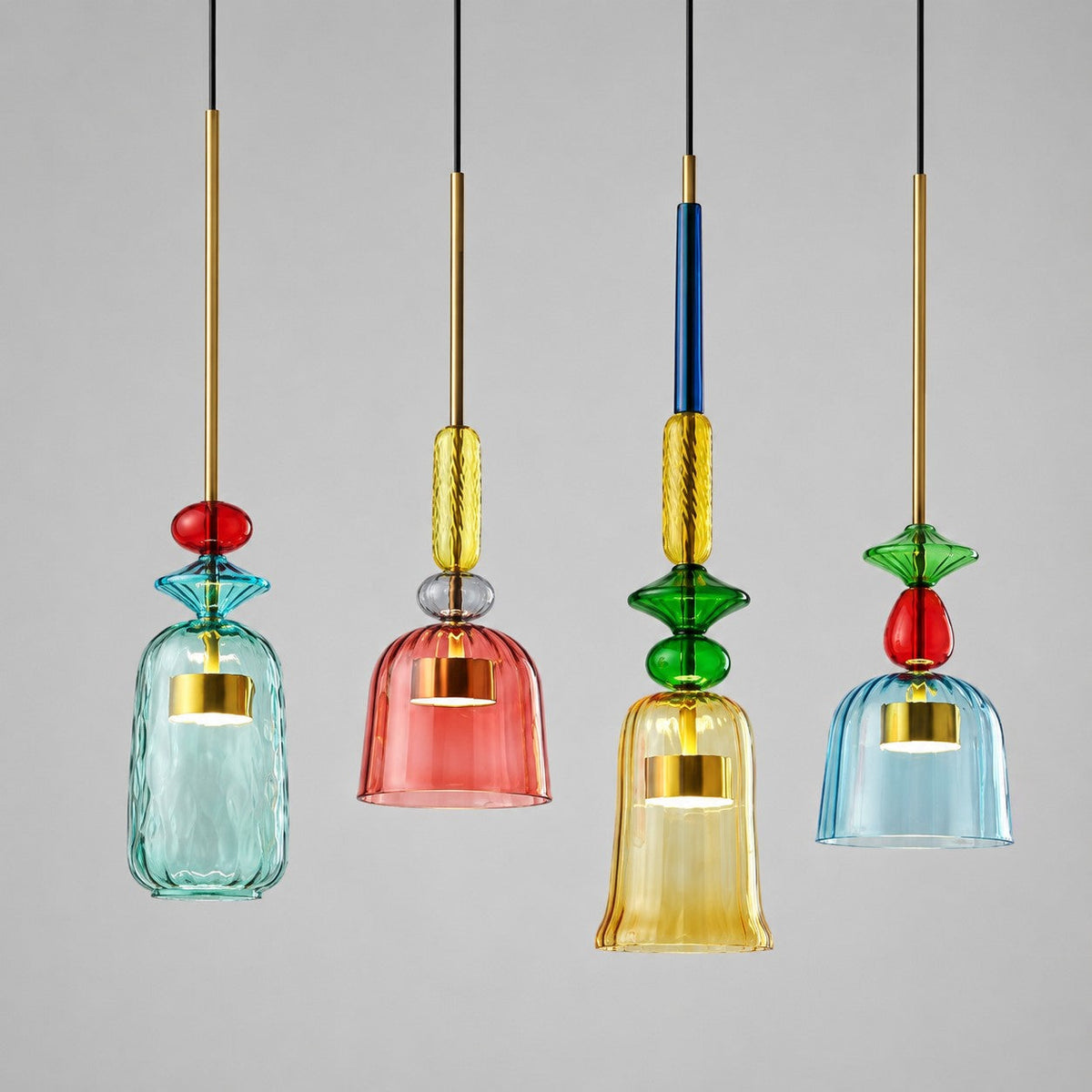 Lumiris coloured glass LED pendant light, modern design, ideal for a dining room, living room or bedroom.