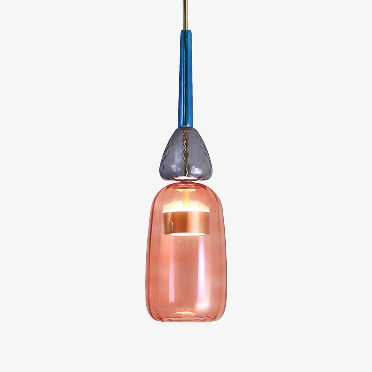 Lumiris pink and blue glass LED pendant light, modern design, coloured glass shade, ideal for a dining room.