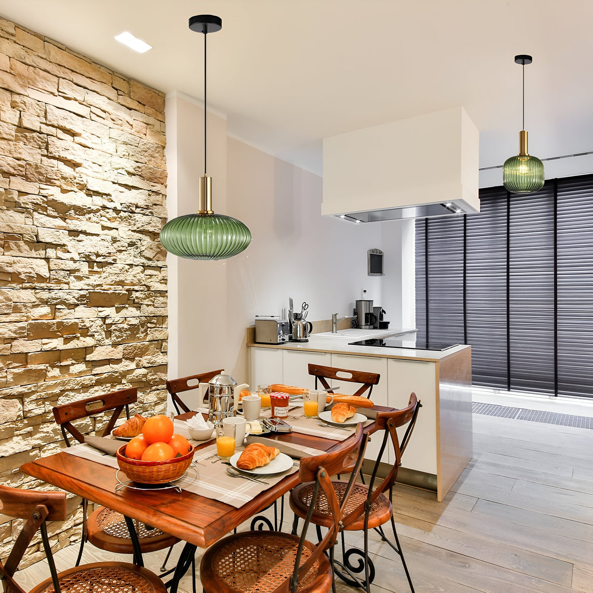 Coloured Blown Glass Pendant Light – Retro Wrought Iron Frame
