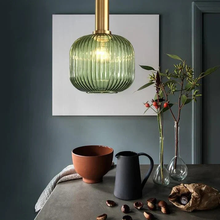 Coloured Blown Glass Pendant Light – Retro Wrought Iron Frame – view 38