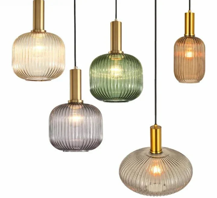 Coloured Blown Glass Pendant Light – Retro Wrought Iron Frame – view 33