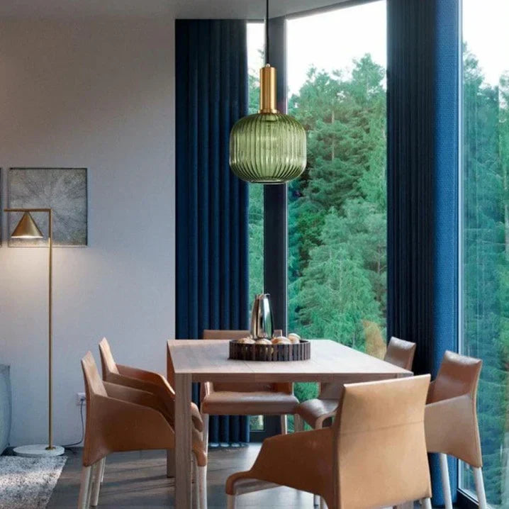 Coloured Blown Glass Pendant Light – Retro Wrought Iron Frame – view 39