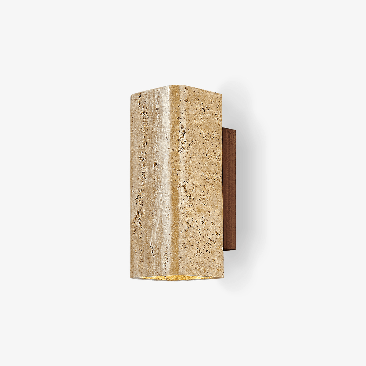 Travertine arc wall light on a solid wood backplate (1)