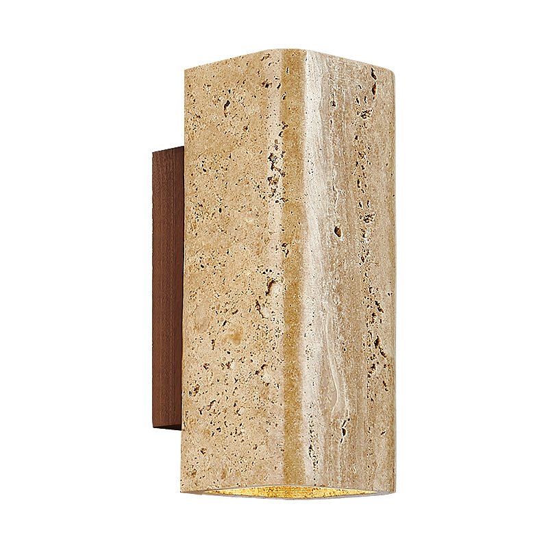 Travertine arc wall light on a solid wood backplate (5)