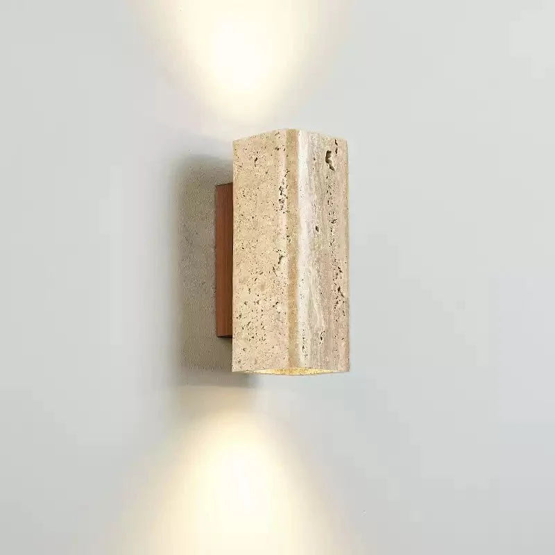 Travertine arc wall light on a solid wood backplate (6)