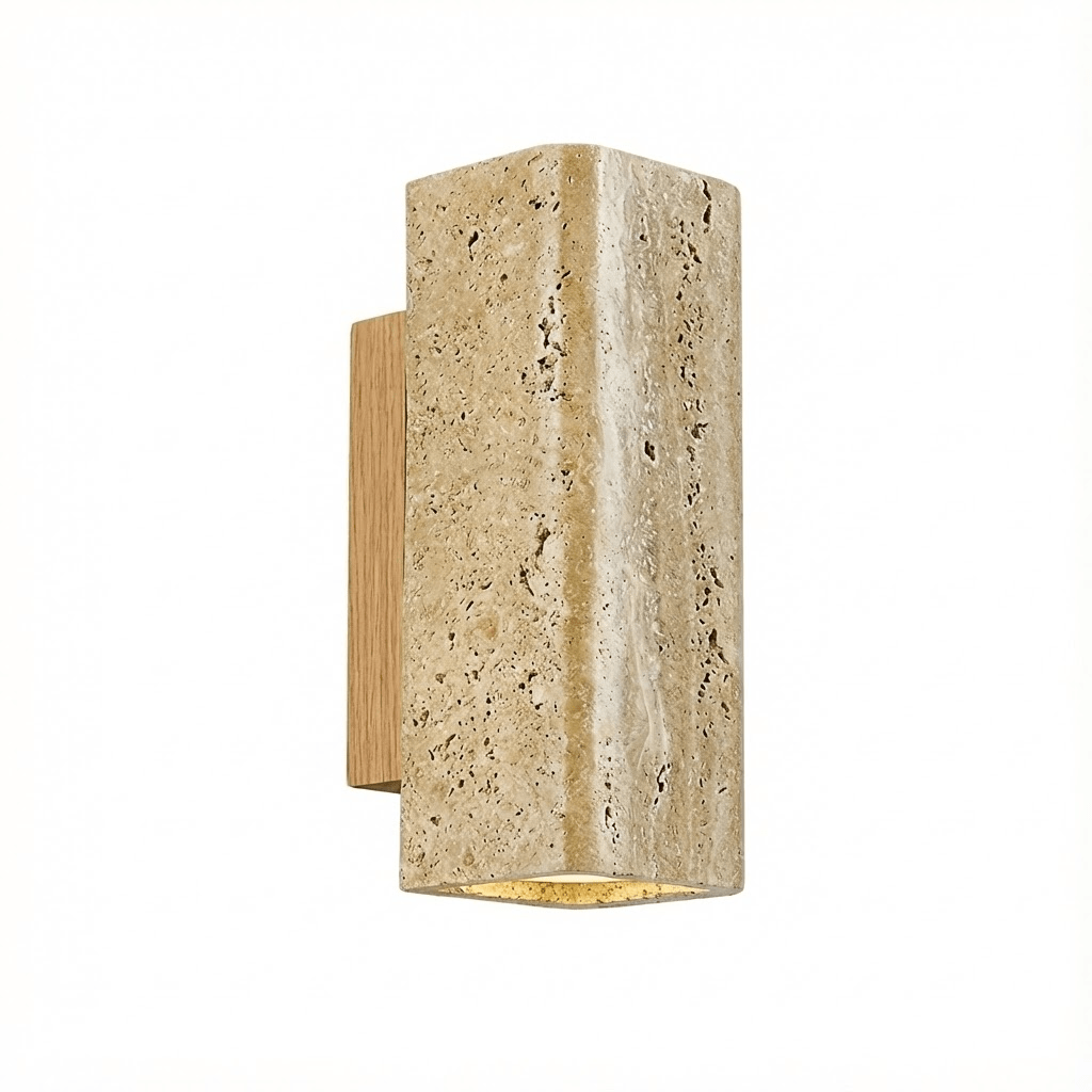 Travertine arc wall light on a solid wood backplate (9)