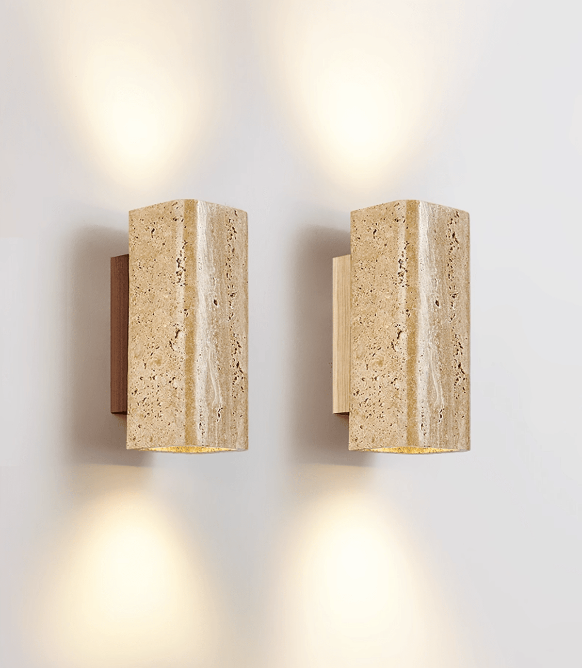 Travertine arc wall light on a solid wood backplate (14)