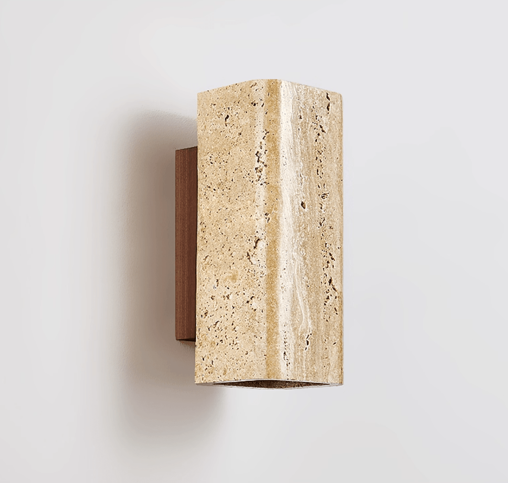 Travertine arc wall light on a solid wood backplate (15)
