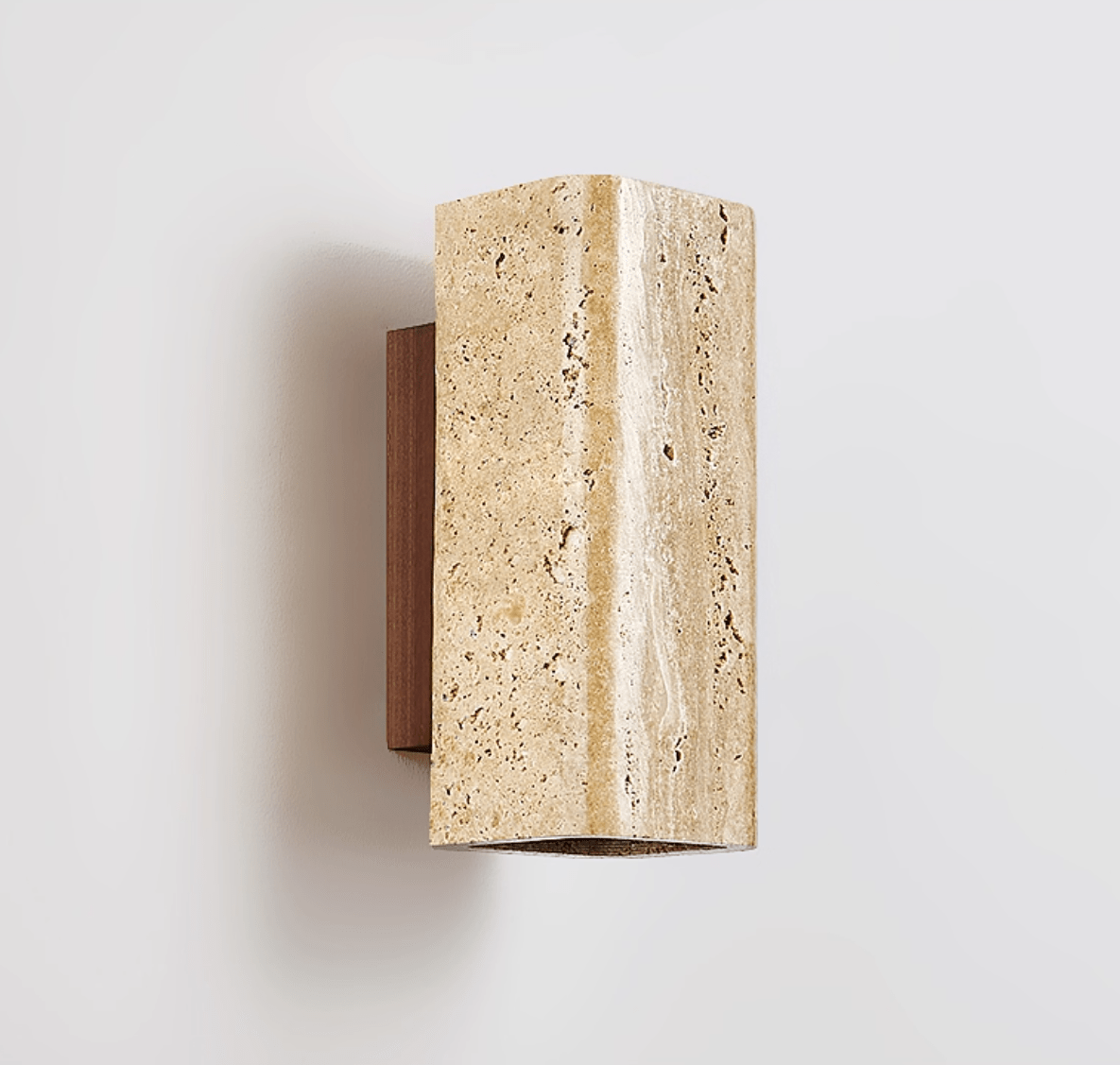 Travertine arc wall light on a solid wood backplate (15)