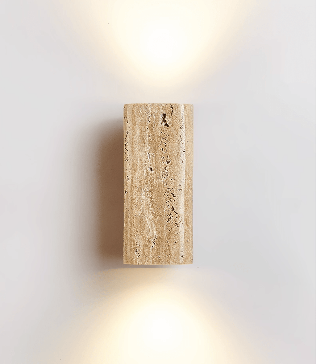 Travertine arc wall light on a solid wood backplate (16)