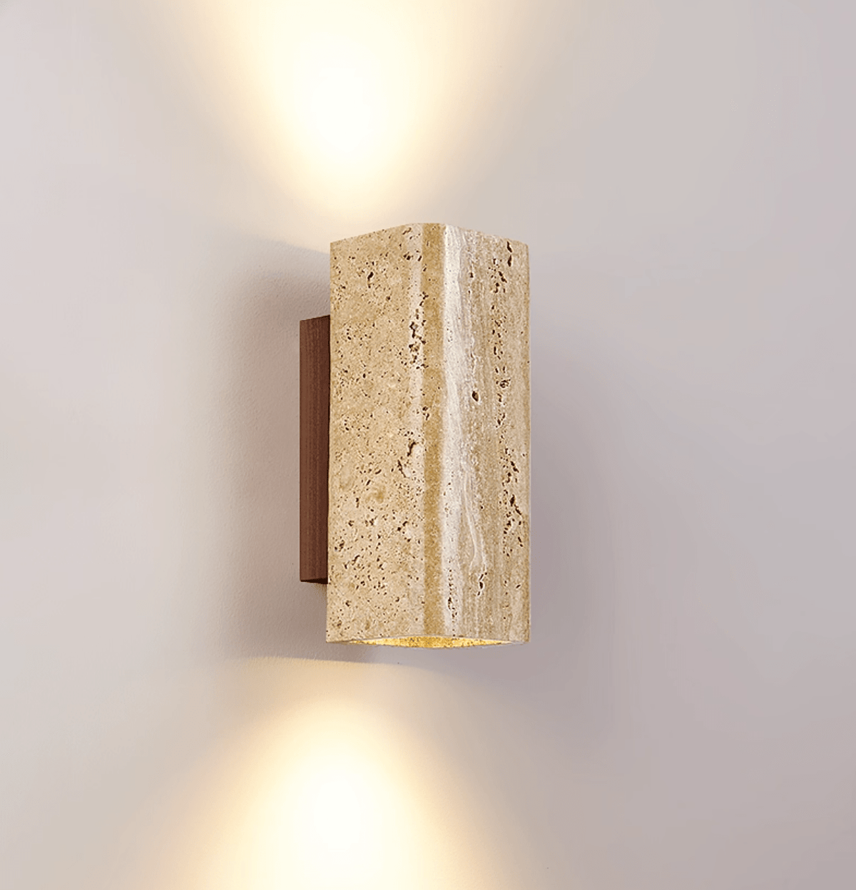 Travertine arc wall light on a solid wood backplate (17)