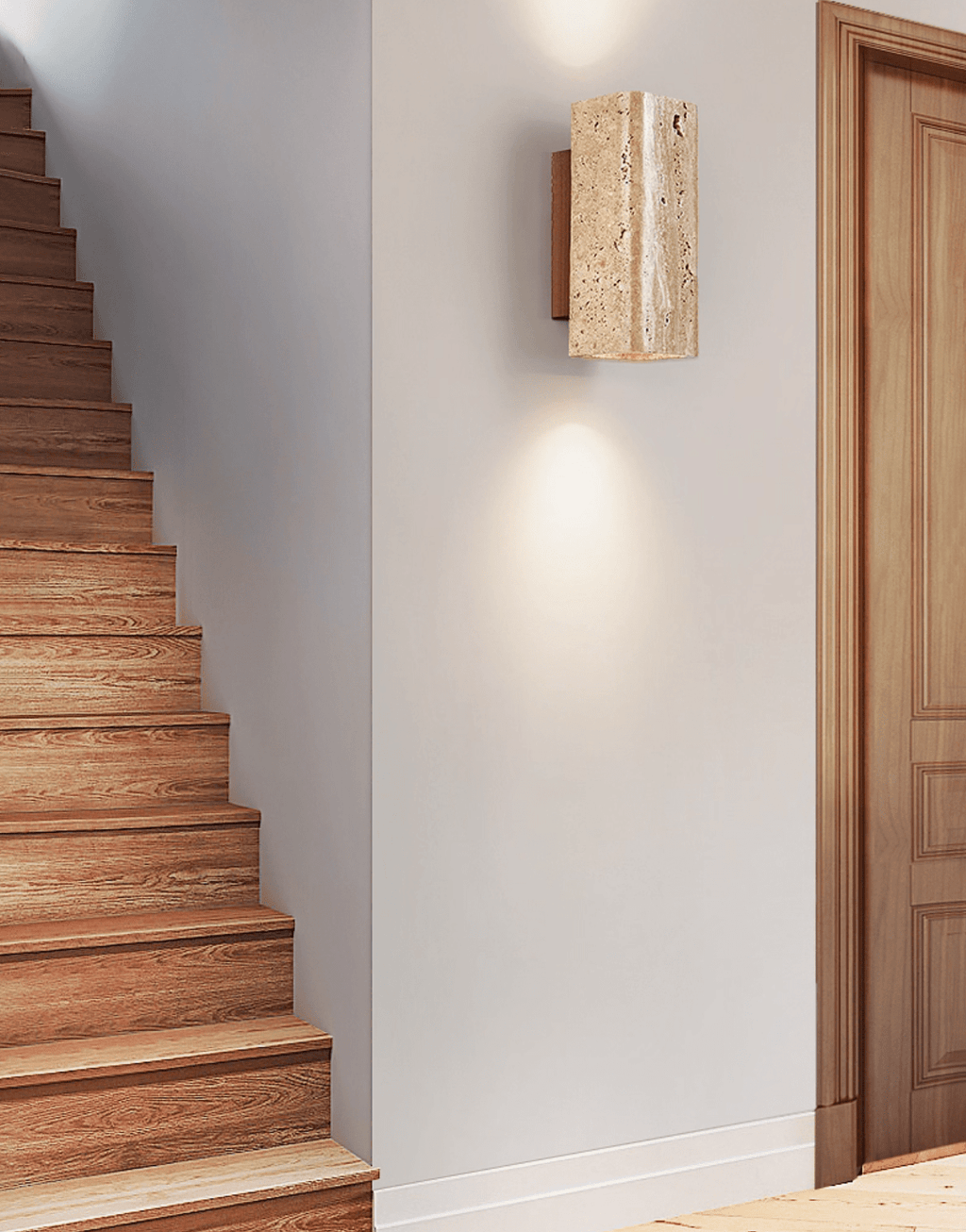 Travertine arc wall light on a solid wood backplate (18)